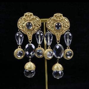 2/$30🌵 Baroque Gold Metal Clear Stones Earrings Etruscan Ancient Egypt Cleopatra
